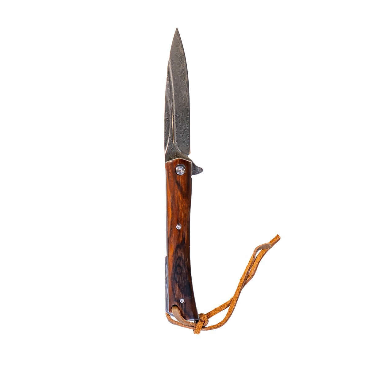 Damascus Steel Flipper Knife Wood Handle Liner Lock 3.875" Blade 8.5" EDC