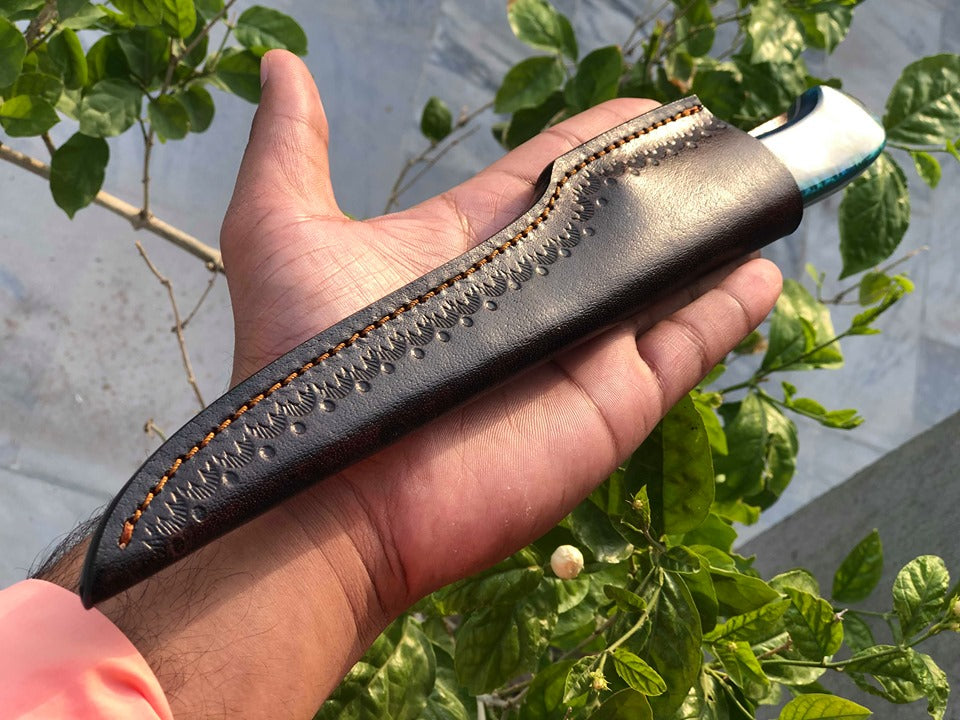 "Damascus Steel Handmade Fillet Boning Knife with Epoxy Resin Handle, 12-Inch Overall Length