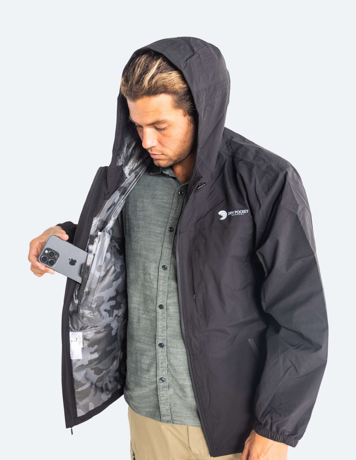Waterproof Rain Jacket With A Waterproof Pocket