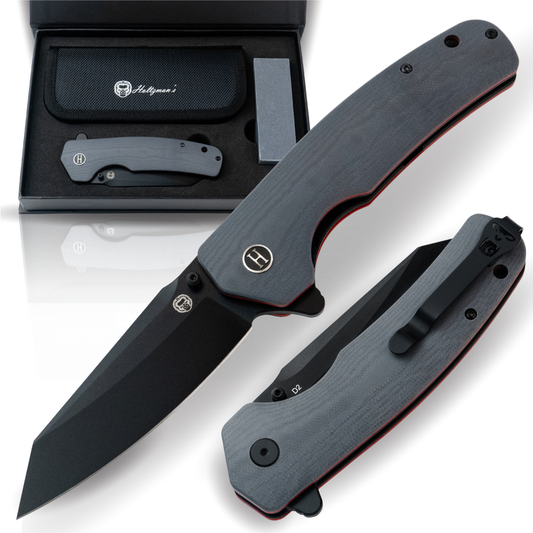 The Clip Point Folding Pocket Knife Giftset for Men and Women (Grey and Red)