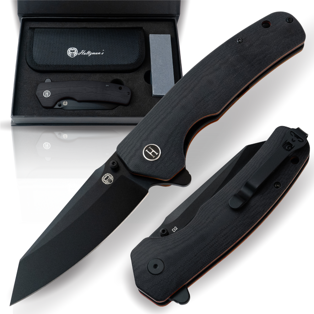 The Clip Point Folding Pocket Knife Giftset for Men and Women (Black and Orange)
