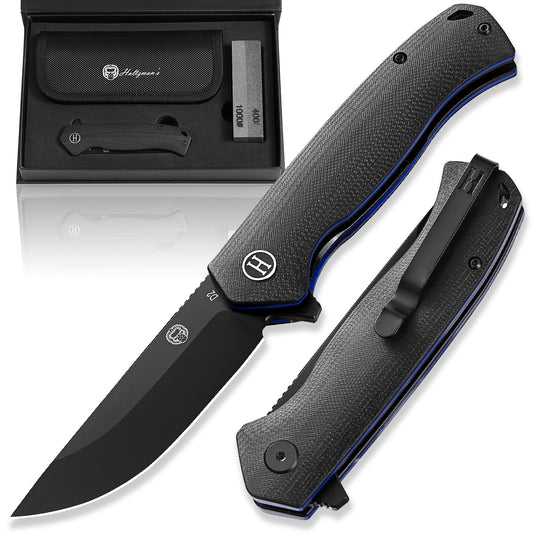 The Pathfinder Folding Pocket Knife Giftset for Men and Women (Black and Blue)