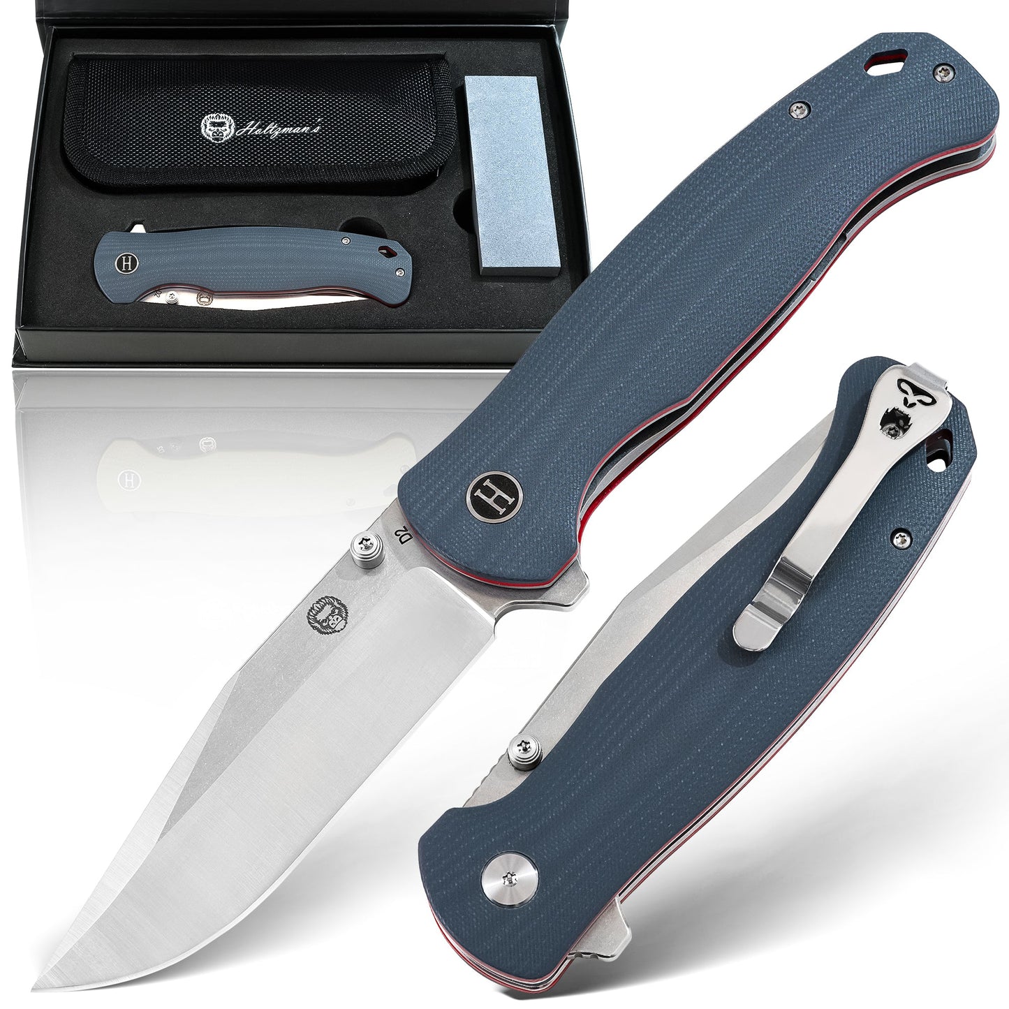 The Wrangler Folding Pocket Knife Giftset for Men and Women (Silver and Red)