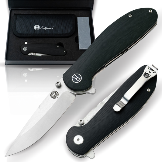 The Straight Back Folding Pocket Knife Giftset for Men and Women (Silver and Black)