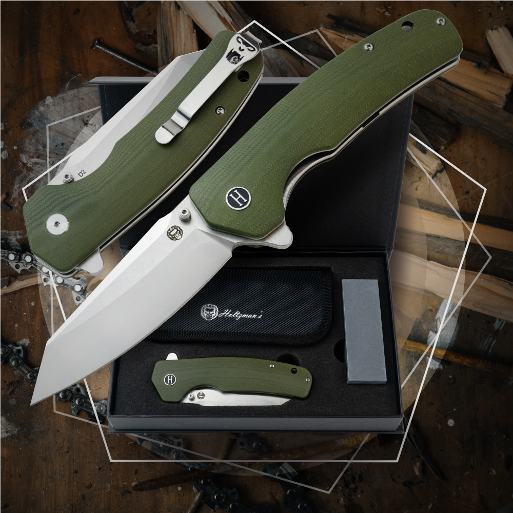 The Clip Point, Straight Back, Pioneer Folding Pocket Knife Giftset Combo (Silver and Green)
