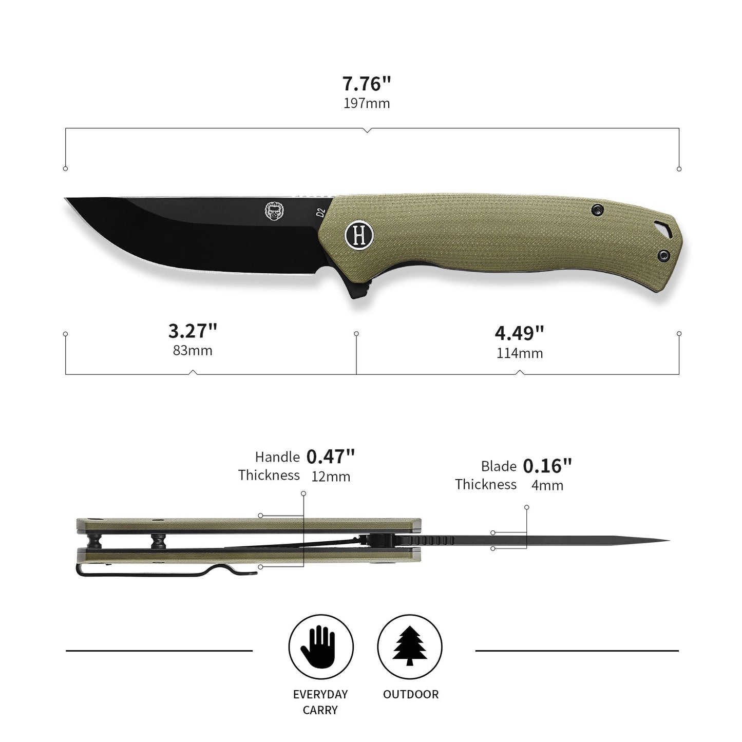 The Pathfinder Folding Pocket Knife Giftset for Men and Women (Green and Silver)