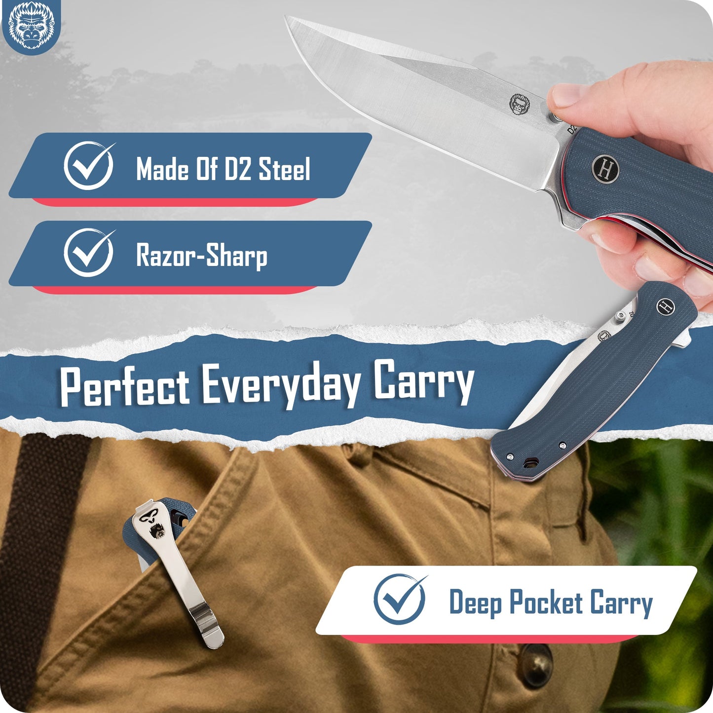 The Wrangler Folding Pocket Knife Giftset for Men and Women (Silver and Red)