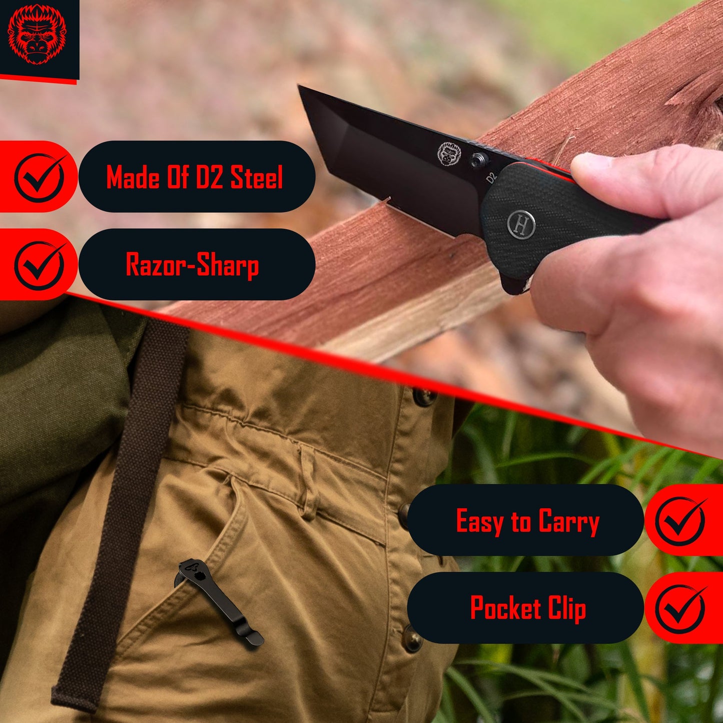 The Pioneer Folding Pocket Knife Giftset for Men and Women (Black and Orange)