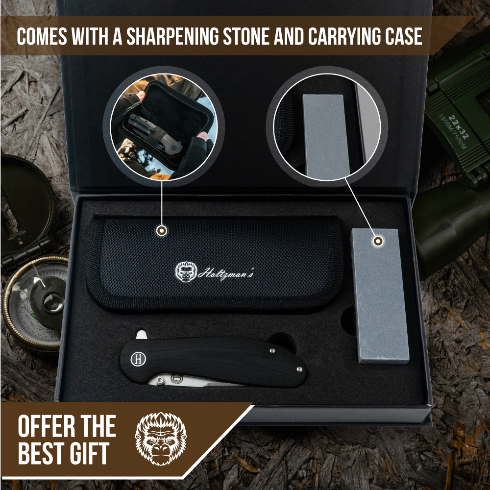 The Straight Back Folding Pocket Knife Giftset for Men and Women (Silver and Black)