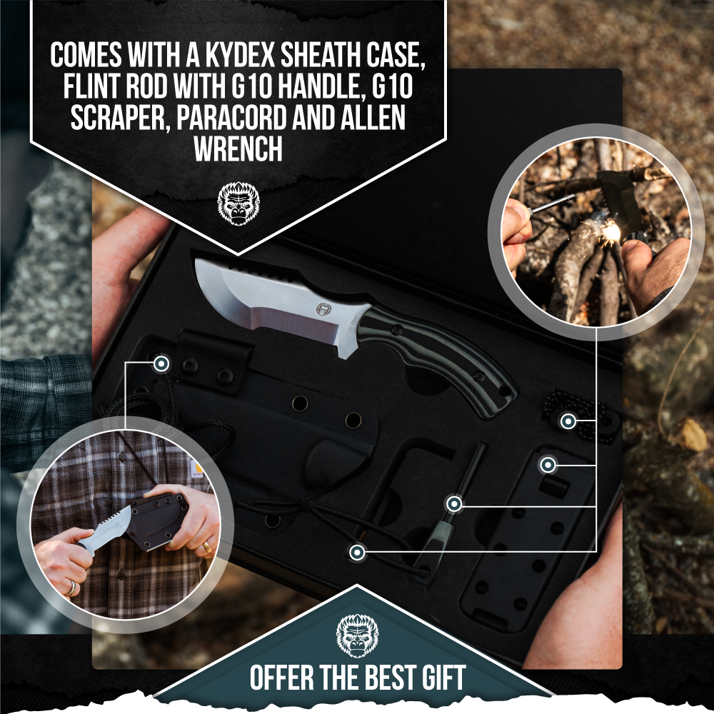 The Baby Tracker D2 Steel Bushcraft Survival Neck Knife Gift Set (Black and Gray)