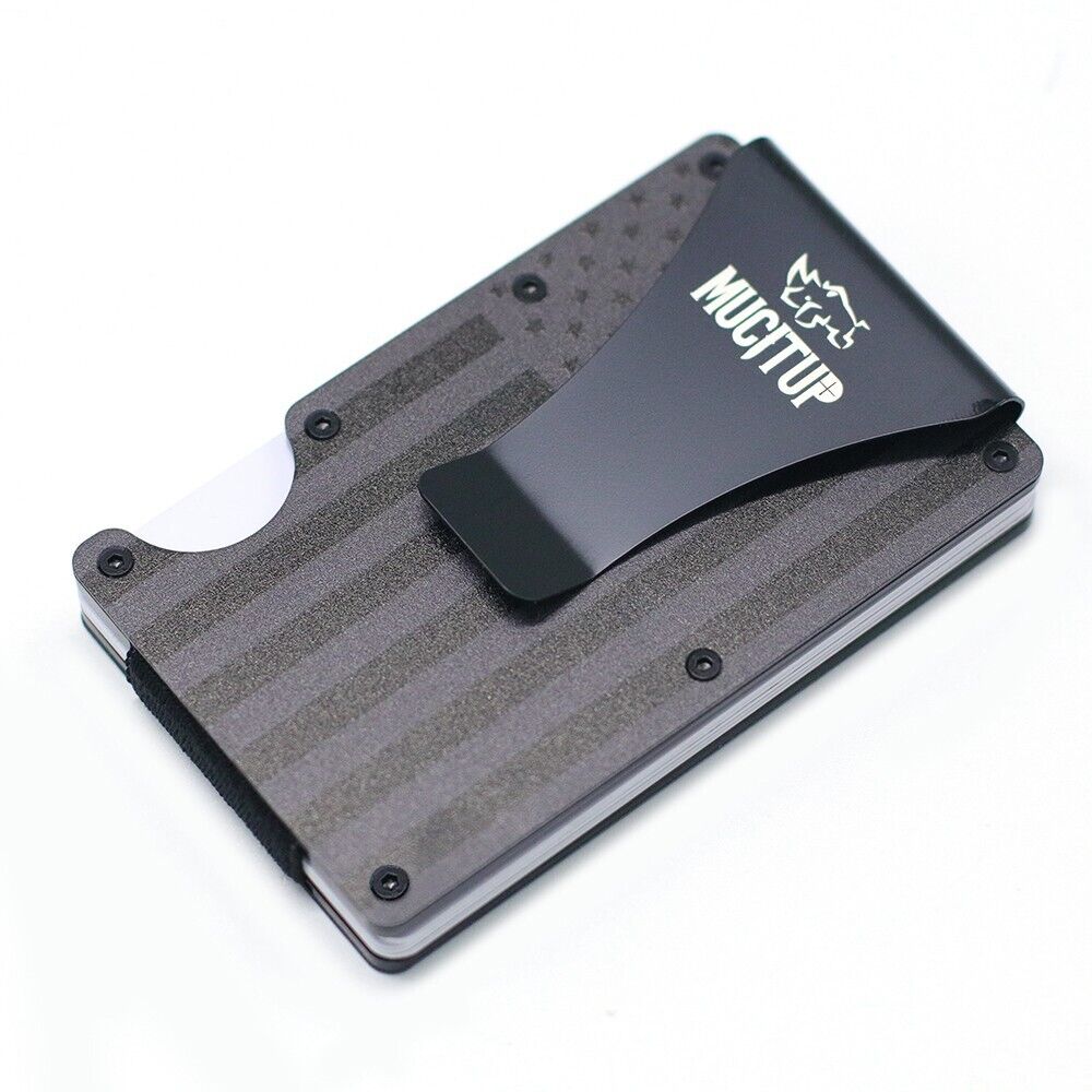 MUCITUP RFID Aluminum Wallet Slim Tactical Minimalist with Flag Design