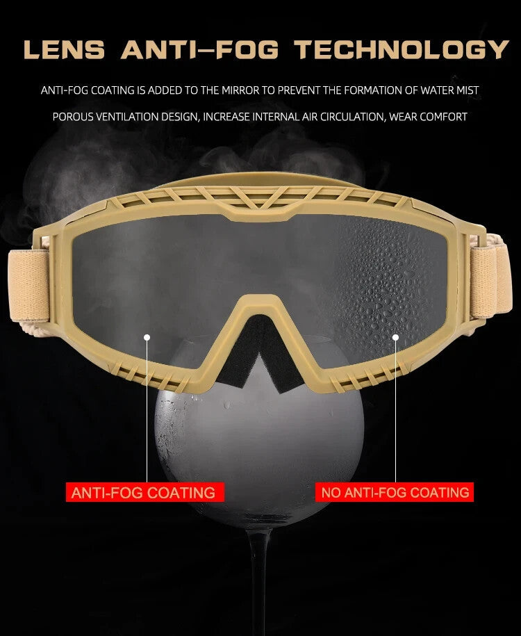 3.2MM Tactical Goggles Anti-Fog Ballistic Glasses 3 Lens Kit – Black Tan OD