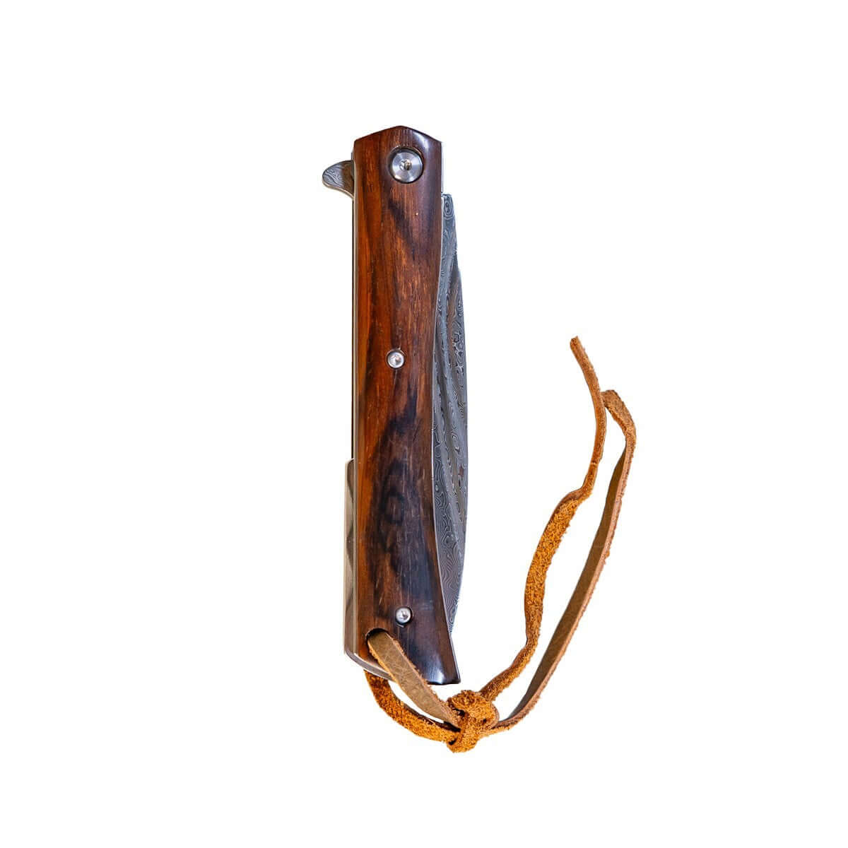 Damascus Steel Flipper Knife Wood Handle Liner Lock 3.875" Blade 8.5" EDC