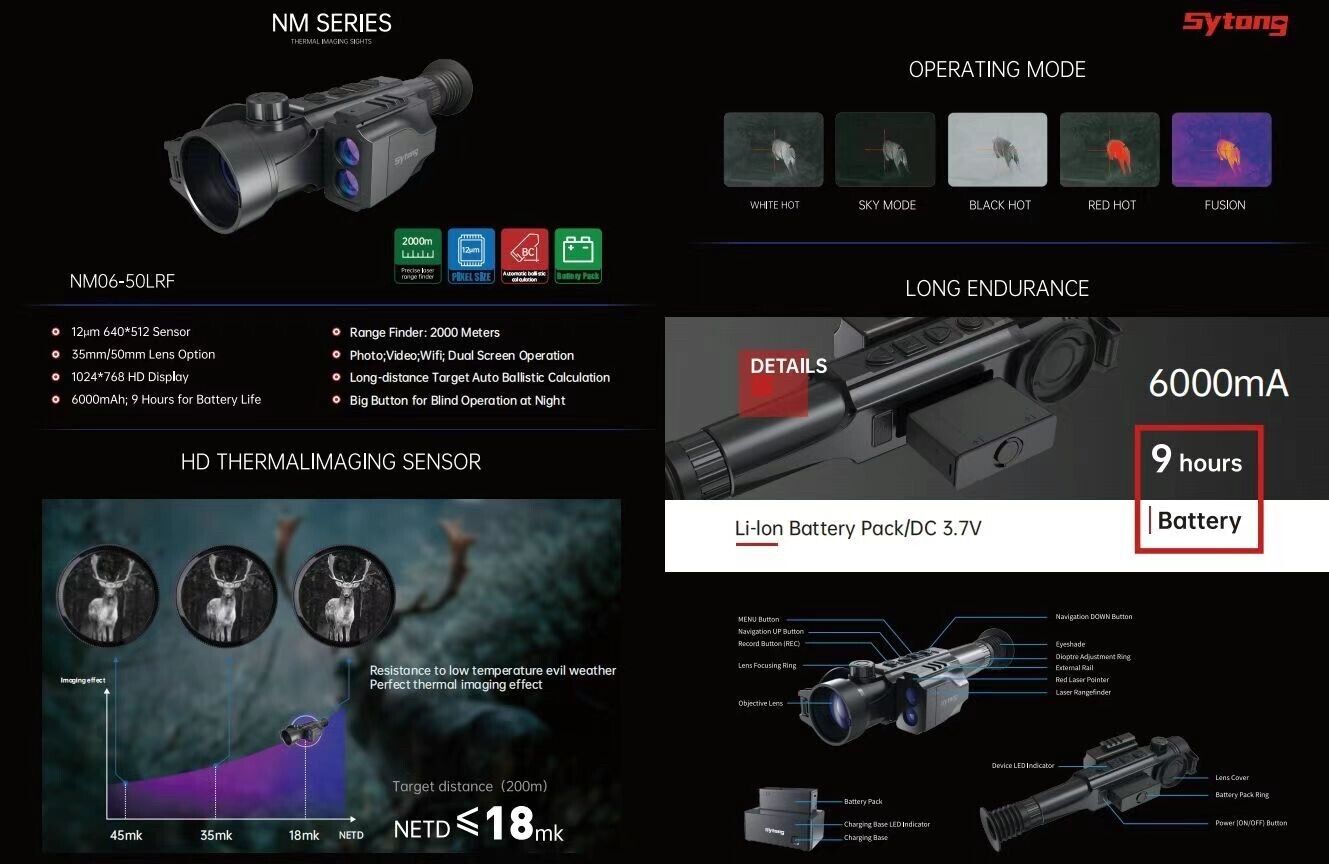 Sytong NM06-50 LRF Thermal Scope – 2000m Rangefinder, 640x512 Sensor, IP67