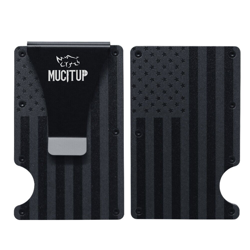 MUCITUP RFID Aluminum Wallet Slim Tactical Minimalist with Flag Design
