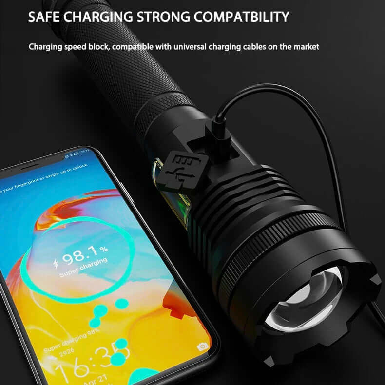Muctac Charge Flashlight, 5000+ LMS, Zoomable, LED, USB, IP65, Aluminum Alloy