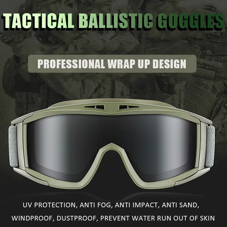 3.2MM Tactical Goggles Anti-Fog Ballistic Glasses 3 Lens Kit – Black Tan OD