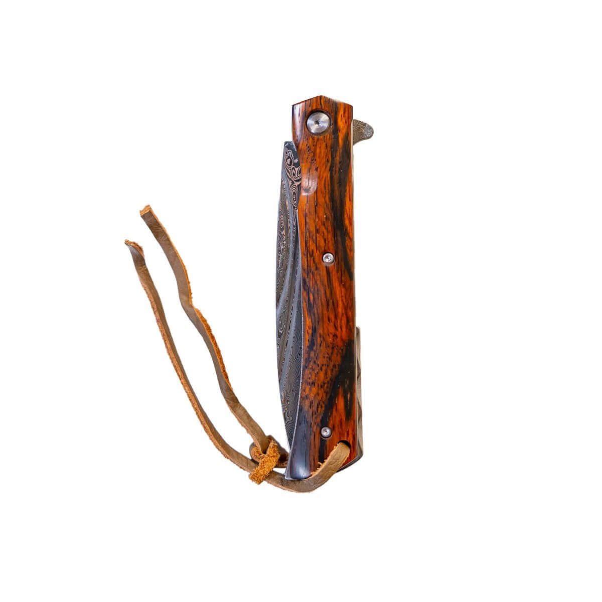 Damascus Steel Flipper Knife Wood Handle Liner Lock 3.875" Blade 8.5" EDC