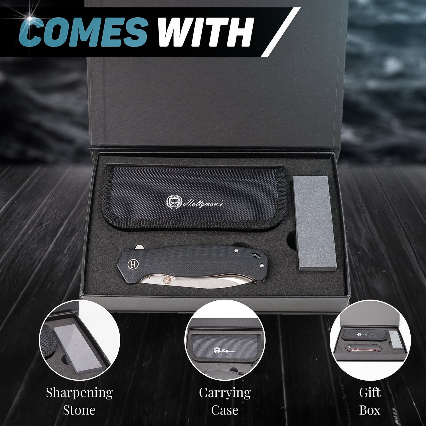 The Wild Trail Folding Pocket Knife Giftset for Men and Women (Silver and Black)