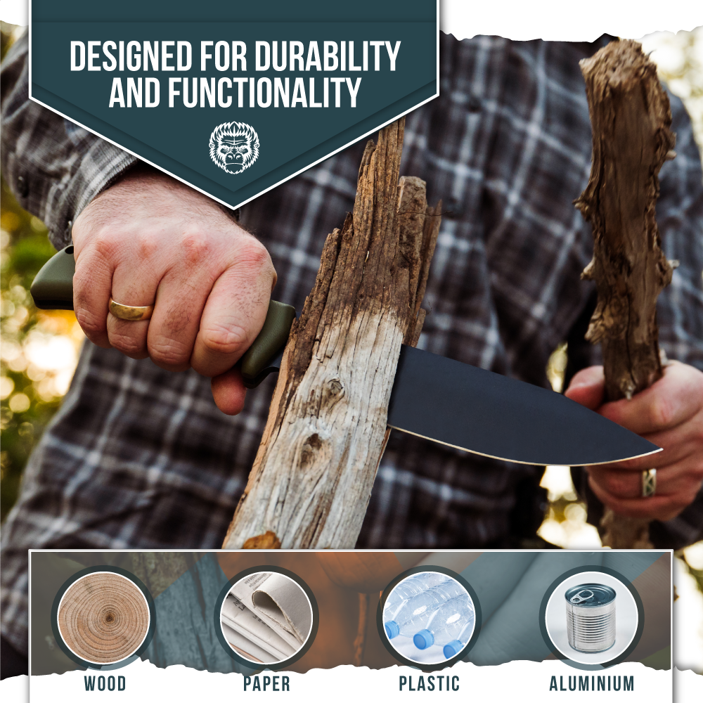 The Congo D2 Steel Bushcraft Survival Knife Gift Set (Black Blade + Green Handle)