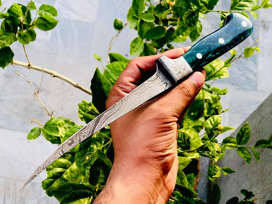 "Damascus Steel Handmade Fillet Boning Knife with Epoxy Resin Handle, 12-Inch Overall Length