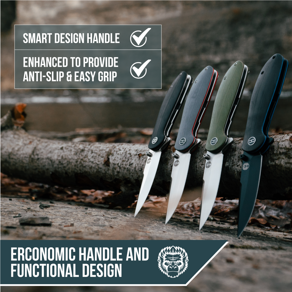 The Straight Back Folding Pocket Knife Giftset for Men and Women (Grey and Red)