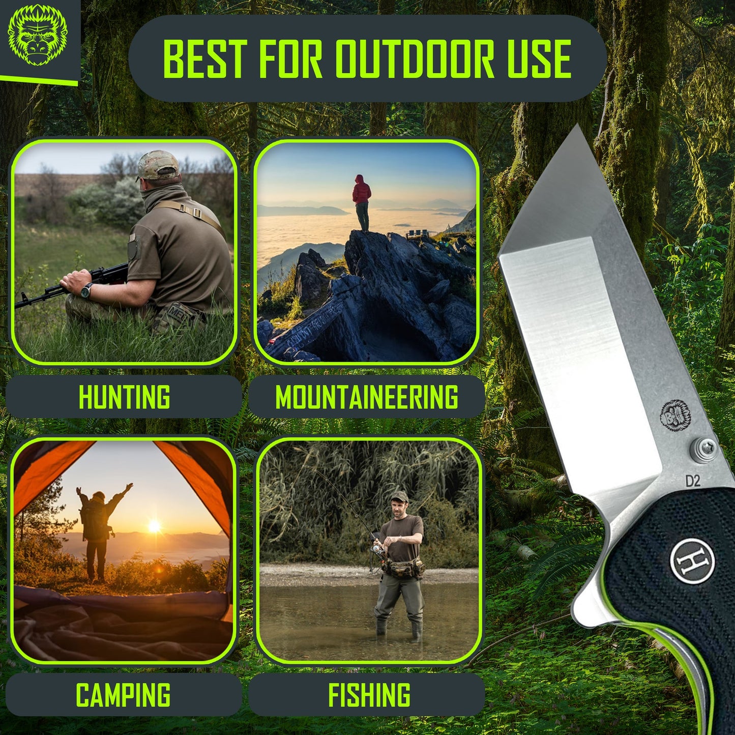 The Pioneer Folding Pocket Knife Giftset for Men and Women (Silver and Green)