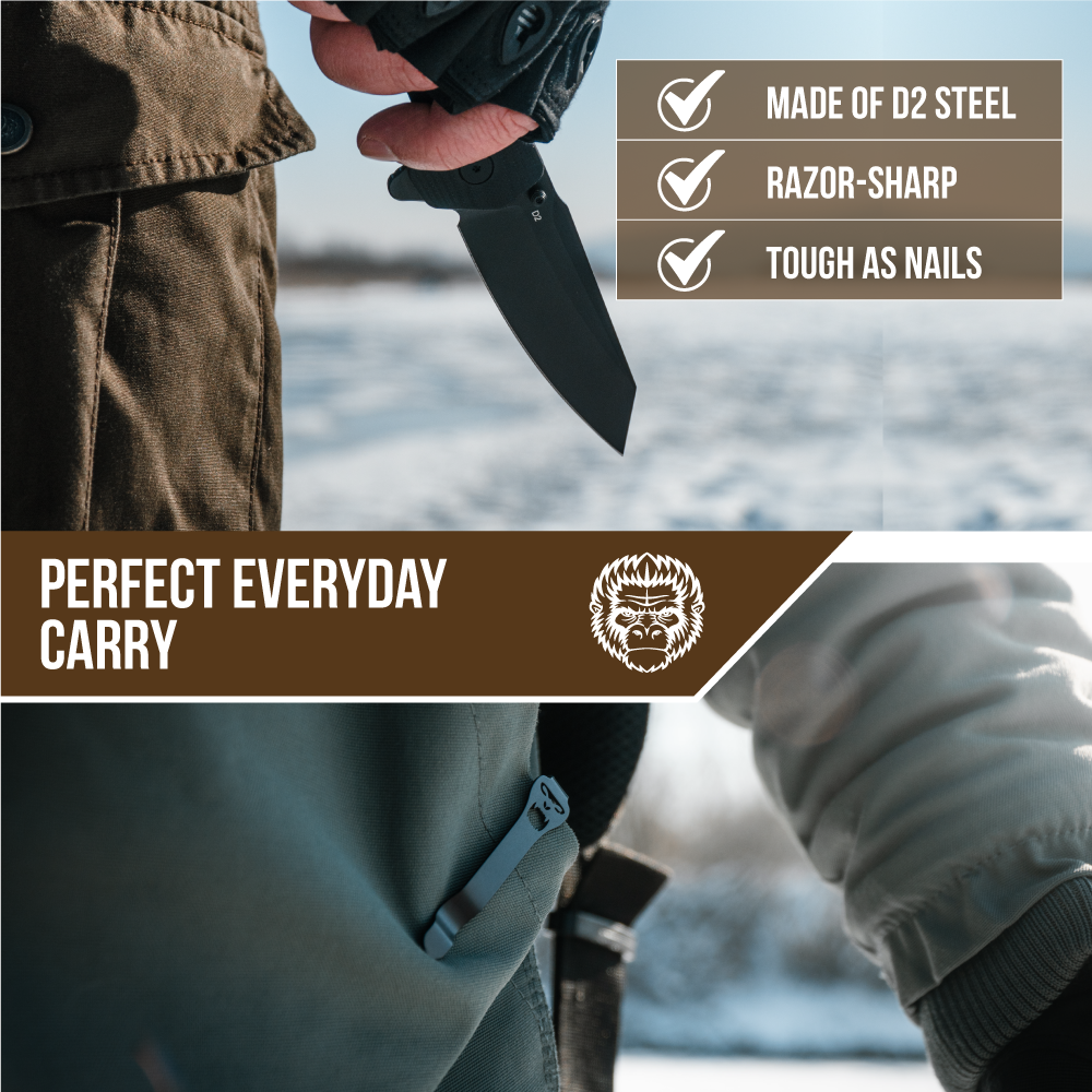 The Clip Point Folding Pocket Knife Giftset for Men and Women (Black and Orange)