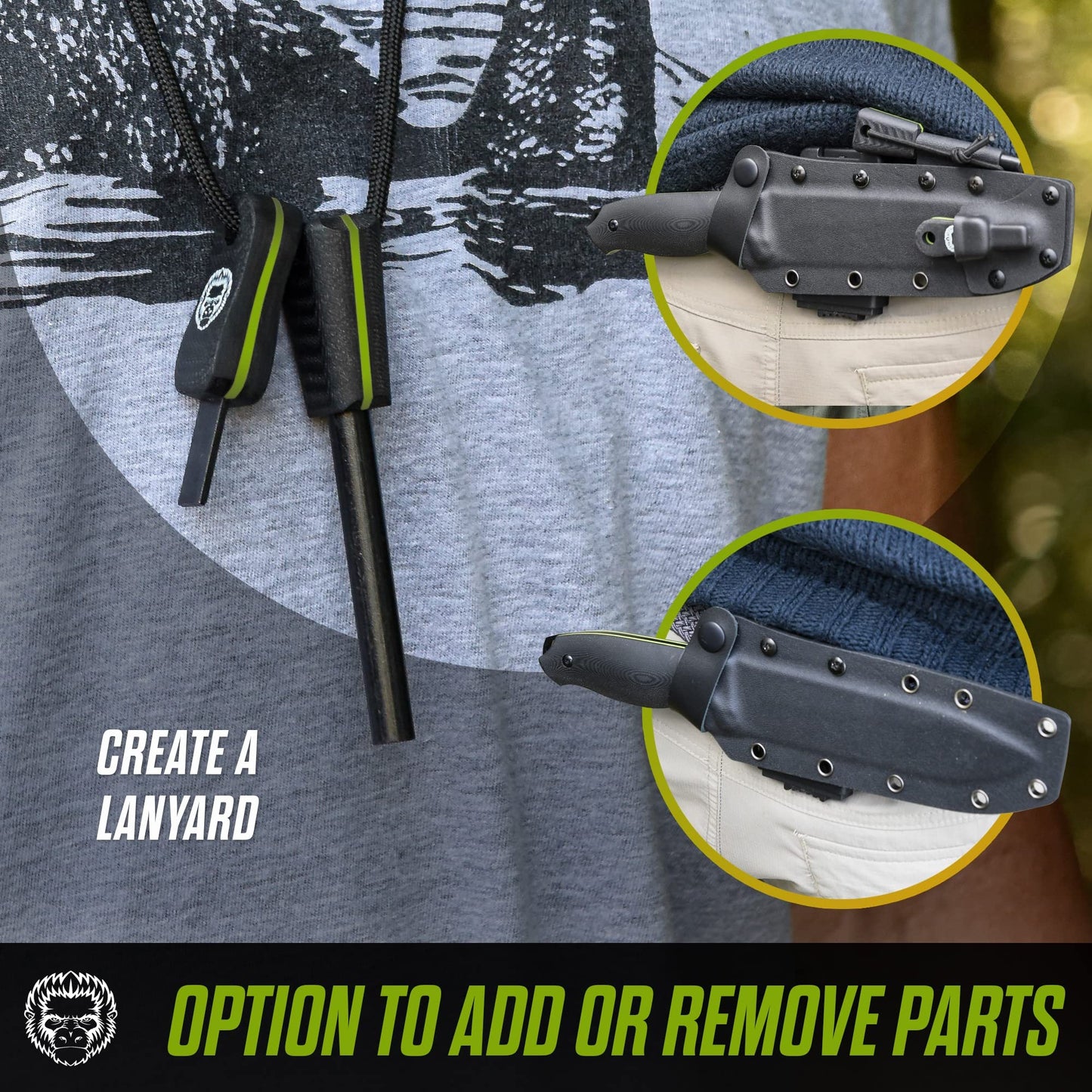 "The Fireline" Bushcraft Survival Knife with 1095 High Carbon Blade Giftset (Black and Green)