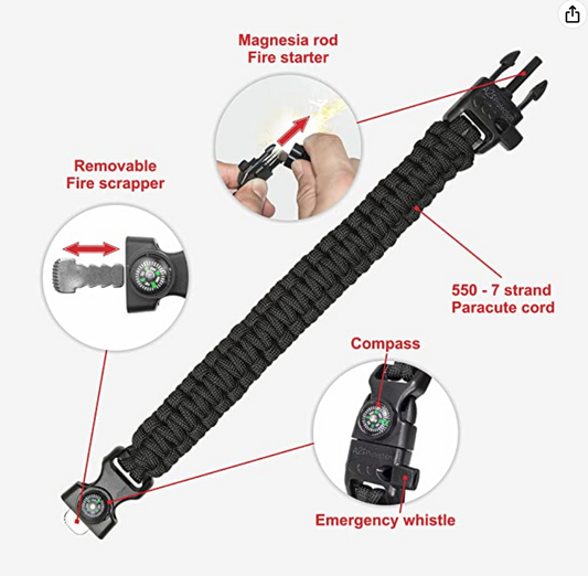 Orange Survival Bracelet 5-in-1 Multifunctional